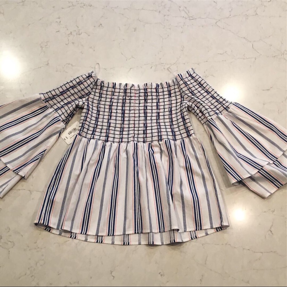 Belle sky off shoulder blue orange stripe top - Picture 2 of 6